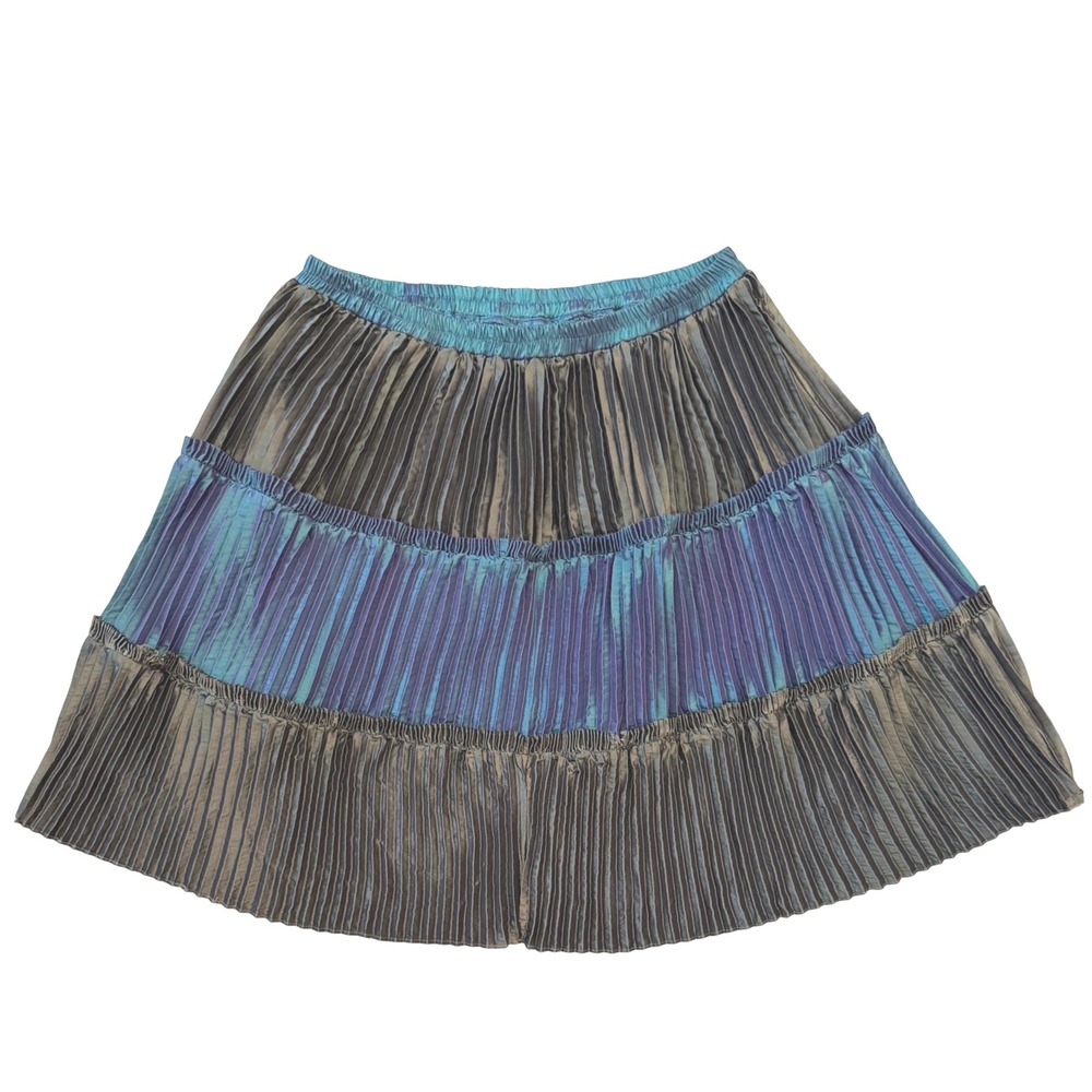 NWOT Donna Vinci Vintage Y2K Iridescent Pleated Tiered Metallic Midi Skirt 16